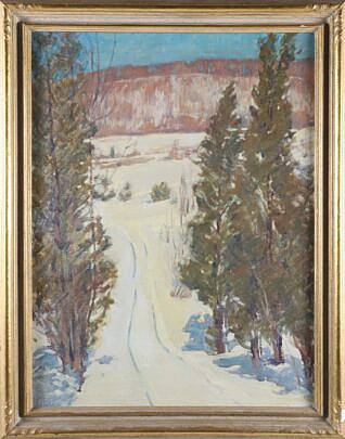 Vintage Oil on Canvas Winter Landscape