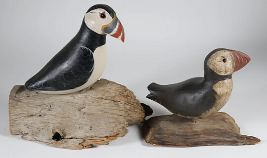 10-5467 Two R. Monk Puffin Wood Sculpture A_IMG_0247