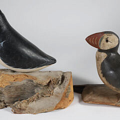 Two R. Monk Polychromed Wood Sculptures of Puffins