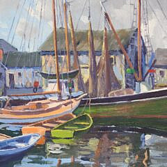 Charles Gordon Harris Oil on Artist Board “Old South Wharf – Nantucket”