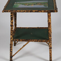 Antique “Tortoiseshell” Bamboo Two-Tier Stand with Landscape Painted Top