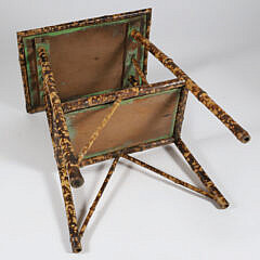 Antique “Tortoiseshell” Bamboo Two-Tier Stand with Landscape Painted Top