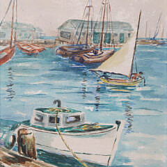 Anne H. Mellin Watercolor on Paper "Nantucket Harbor Scene"