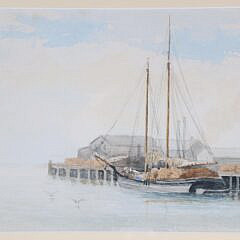 Watercolor on Paper “Schooner at Nantucket Dock”