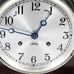 Nickel Plated Chelsea Ship’s Bell Clock on Mahogany Stand