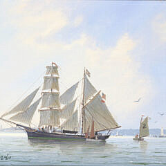 William R. Davis (American b.1952) Oil on Panel “Taking on Supplies”
