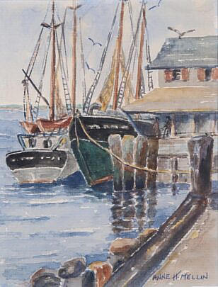 Anne H. Mellin Watercolor on Paper "Harbor"