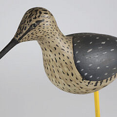 Vintage Carved and Painted Yellow Leg Shorebird Decoy on Driftwood Base