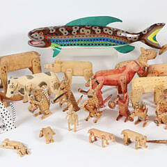 Collection of Thirty-Four Carved Folk Art Animals by Jim Lewis