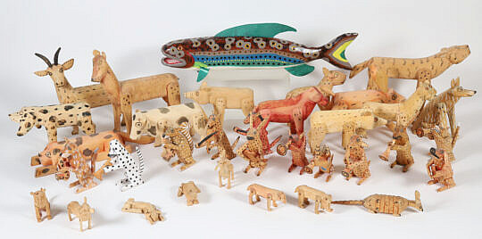 Collection of Thirty-Four Carved Folk Art Animals by Jim Lewis