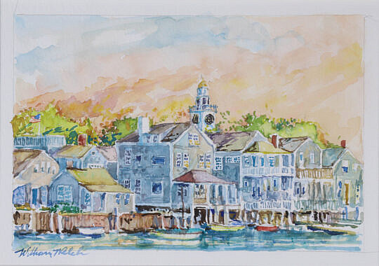 William Welch Miniature Watercolor on Paper "North Wharf"