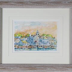 William Welch Miniature Watercolor on Paper “Old North Wharf”