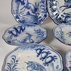 Vintage Portuguese Talavera Faience Blue Decorated Pottery Bowls and Platter