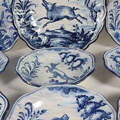 Vintage Portuguese Talavera Faience Blue Decorated Pottery Bowls and Platter