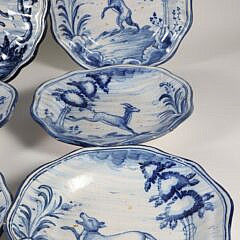 Vintage Portuguese Talavera Faience Blue Decorated Pottery Bowls and Platter