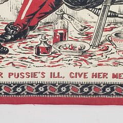 Vintage Pictorial Cat and Kitten Handkerchief, “Call the Doctor Pussie’s Ill, Give Her Medicine and a Pill”