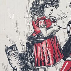 Vintage Pictorial Cat and Kitten Handkerchief, “Call the Doctor Pussie’s Ill, Give Her Medicine and a Pill”