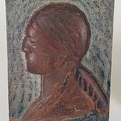 Two Antique and Vintage Carved and Painted Native American Bust Plaques