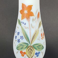 Pair of Vintage Floral Decorated Milk Glass Bud Vases