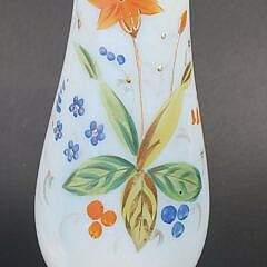 Pair of Vintage Floral Decorated Milk Glass Bud Vases