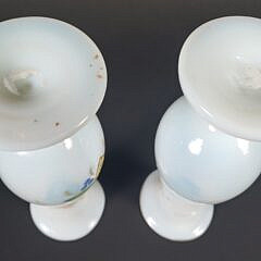 Pair of Vintage Floral Decorated Milk Glass Bud Vases
