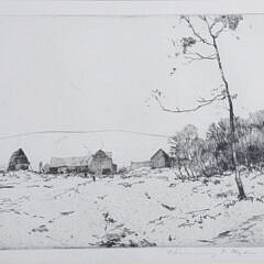 Chauncey F. Ryder Etching “Old Farmyard”