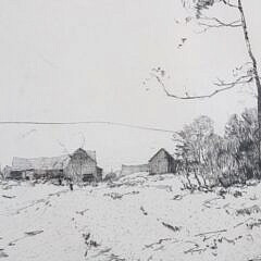 Chauncey F. Ryder Etching “Old Farmyard”