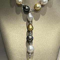 Fine 16mm – 11mm White and Gold South Sea and Tahitian Pearl Lariat Necklace
