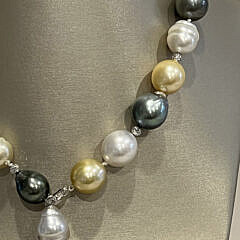 Fine 16mm – 11mm White and Gold South Sea and Tahitian Pearl Lariat Necklace