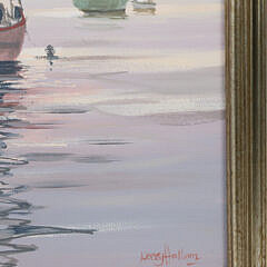 Kerry Hallam Oil on Canvas “Sailboats Anchored in Calm Harbor”