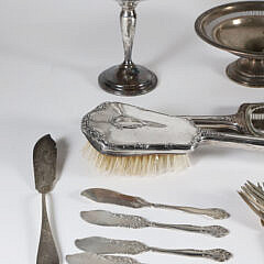 Twenty-Six Pieces of Assorted Sterling Silver Including Porringer, Tazza, Brush, Mirror, Forks, Spoons