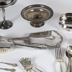 Twenty-Six Pieces of Assorted Sterling Silver Including Porringer, Tazza, Brush, Mirror, Forks, Spoons