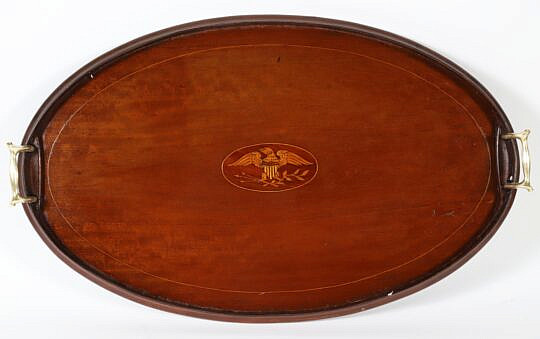 Mahogany Multi-wood Eagle Inlaid Serving Tray