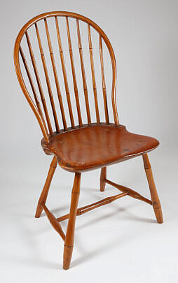 American Windsor Bow-Back Side Chair Circa 1820, stamped "Reuben Sanborn, Boston"