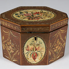 Paint Decorated Wood Tea Caddy, 18th - 19th Century