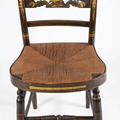 Set of Six Fancy Sheraton Rush Seat Dining Chairs with Eagle Back Rests, 19th Century