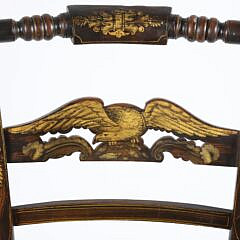 Set of Six Fancy Sheraton Rush Seat Dining Chairs with Eagle Back Rests, 19th Century