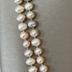 Double Strand Fresh Water Pearl Necklace with Mabe Pearl Clasp