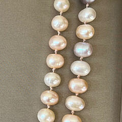 Double Strand Fresh Water Pearl Necklace with Mabe Pearl Clasp