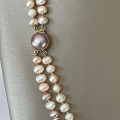 Double Strand Fresh Water Pearl Necklace with Mabe Pearl Clasp