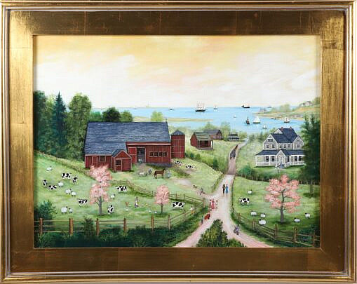 Jan Munro Mixed Media on Masonite "View Salt Water Farm, Spring, Nantucket"