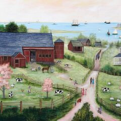 Jan Munro Mixed Media on Masonite “View Salt Water Farm, Spring, Nantucket”