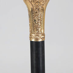 Repousse Gold Cane Fragment, 1883 Mounted in a Block of Wood