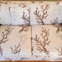 Designer Manuel Canovas Atoll – Teck Coral Fabric Upholstered Four-Cushion Love Seat