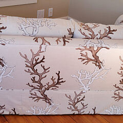 Designer Manuel Canovas Atoll – Teck Coral Fabric Upholstered Four-Cushion Love Seat