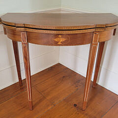 Mahogany Demilune Multi-Wood Inlaid Card Table, 19th Century