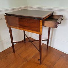 Mahogany Cross-banded Drop Leaf One Drawer Pembroke, 19th Century