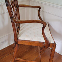 Walnut Ribbon-back Open Armchair with Slip Seat, 19th Century