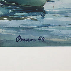 Edwin Oman Watercolor on Paper “Sailing Out of Nantucket Harbor”