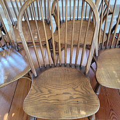 Set of Eight Vintage English Oak Bow-back Windsor Style Dining Chairs